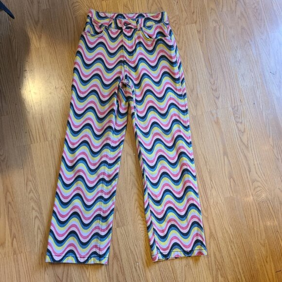 RAGGED PRIEST HIGH RISE STRAIGHT LEG JEANS WAVY PYSCHEDELIC HIPPIE MOD RIGID 26 - Picture 3 of 9